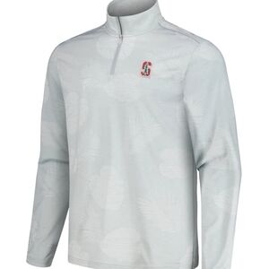 NWT Tommy Bahama Gray 1/4 Zip Pullover, Stanford Logo, Delray Frond, XL
